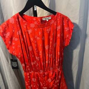 Vintage  Christian Dior Boutique Red Textured Floral Wrap Sheath Dress